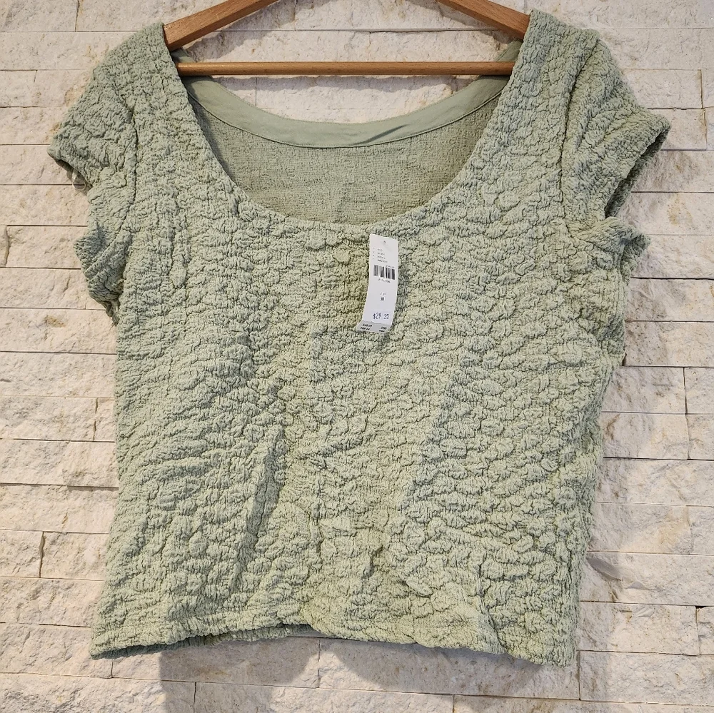Anthropologie Maeve green popcorn crinkle top Med NWT - Picture 3 of 7